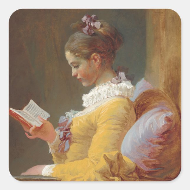 Pegatina Cuadrada Un joven Chica leyendo, The Reader de J. Fragancio (Anverso)