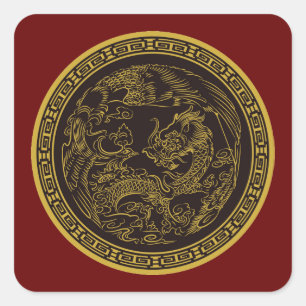 Pegatina Cuadrada Un juego de dragones chinos muy divertido