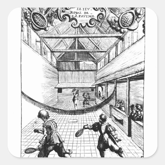 Pegatina Cuadrada Un juego real de tenis en el Jeu de Paume (Anverso)