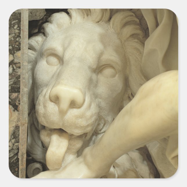 Pegatina Cuadrada Un león lamiendo el pie de Daniel (Anverso)