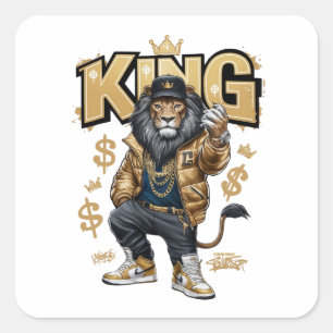 Pegatina Cuadrada Un león que encarna la realeza de las calles