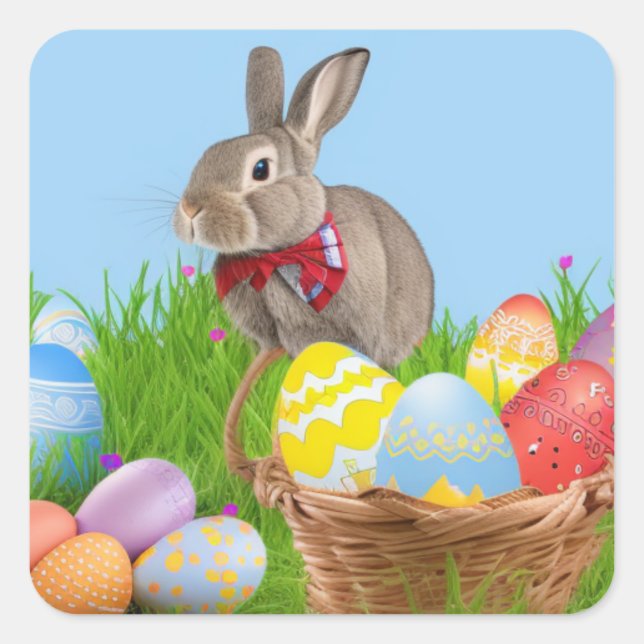 Pegatina Cuadrada Un lindo conejo de Pascua para un ánimo positivo (Anverso)