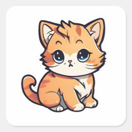 Pegatina Cuadrada Un lindo gato adorable de color 013