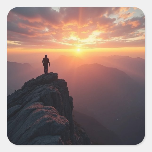 Pegatina Cuadrada Un majestuoso amanecer visto desde la cima de la m (Anverso)