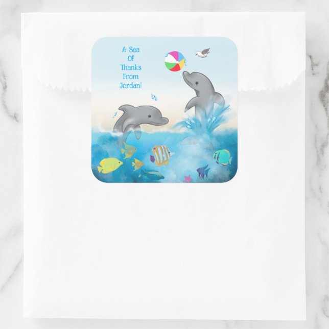 Pegatina Cuadrada Un mar de agradecimiento para el voleibol oceánico (Bolso)