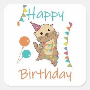 Pegatina Cuadrada Un mejor deseo de cumpleaños para curar un Otter f