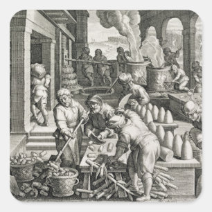 Pegatina Cuadrada Un molino de azúcar y la producción de azúcar