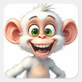 Pegatina Cuadrada Un mono africano blanco sonriente