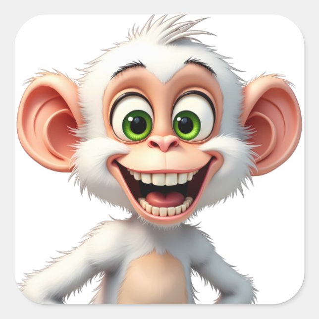 Pegatina Cuadrada Un mono africano blanco sonriente (Anverso)