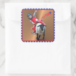 Pegatina Cuadrada Un muñeco de rodeo occidental que explota a un chi