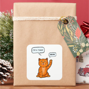 Pegatina Cuadrada Un naranja lindo dice "Meow". Camiseta Del Tigre 2