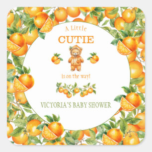 Pegatina Cuadrada Un Naranja pequeño y cordial Teddy Bear Baby Showe