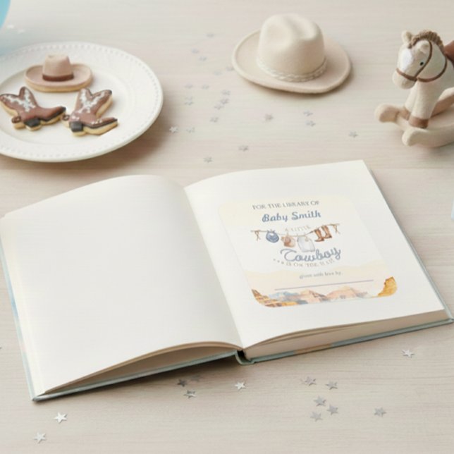 Pegatina Cuadrada Un niño pequeño Cowboy Planchado de libros del Cañ (Subido por el creador)