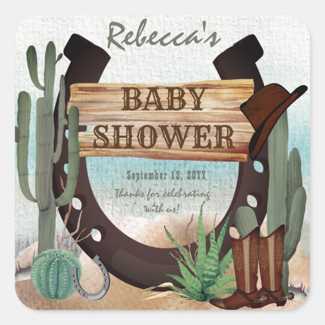 Pegatina Cuadrada Un niño pequeño niño occidental Baby Shower (Anverso)