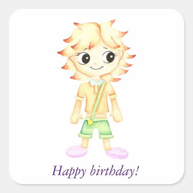 Pegatina Cuadrada Un niño pequeño y gracioso (Anverso)