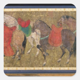 Pegatina Cuadrada Un novio con los caballos