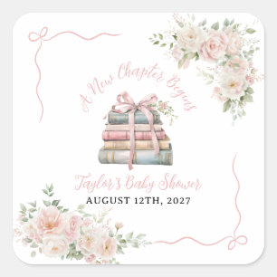 Pegatina Cuadrada Un Nuevo Capítulo Comienza Fiesta de Bebé