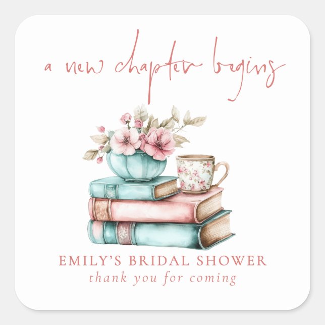 Pegatina Cuadrada Un Nuevo Capítulo Comienza Libros Gracias Bridal S (Anverso)