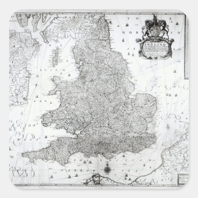 Pegatina Cuadrada Un nuevo mapa del Reino de Inglaterra (Anverso)