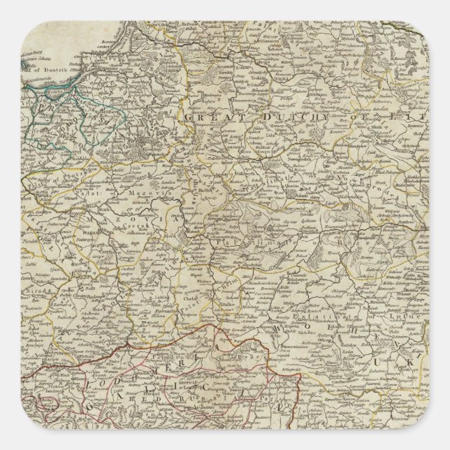 Pegatina Cuadrada Un nuevo mapa del Reino de Polonia (Anverso)