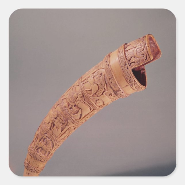 Pegatina Cuadrada Un olifante, del tesoro de San Sernín (Anverso)