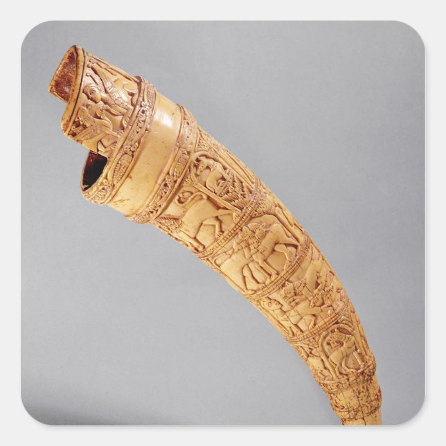 Pegatina Cuadrada Un olifante, del tesoro de San Sernín (Anverso)