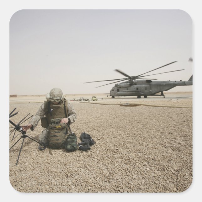 Pegatina Cuadrada Un operador de radio de campo (Anverso)