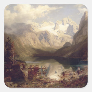 Pegatina Cuadrada Un paisaje alpino extenso del lago, 1862 (petróleo