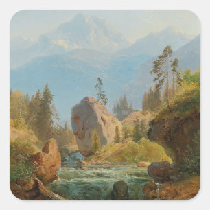 Pegatina Cuadrada Un paisaje de montaña con Creek - Albert Zimmerman