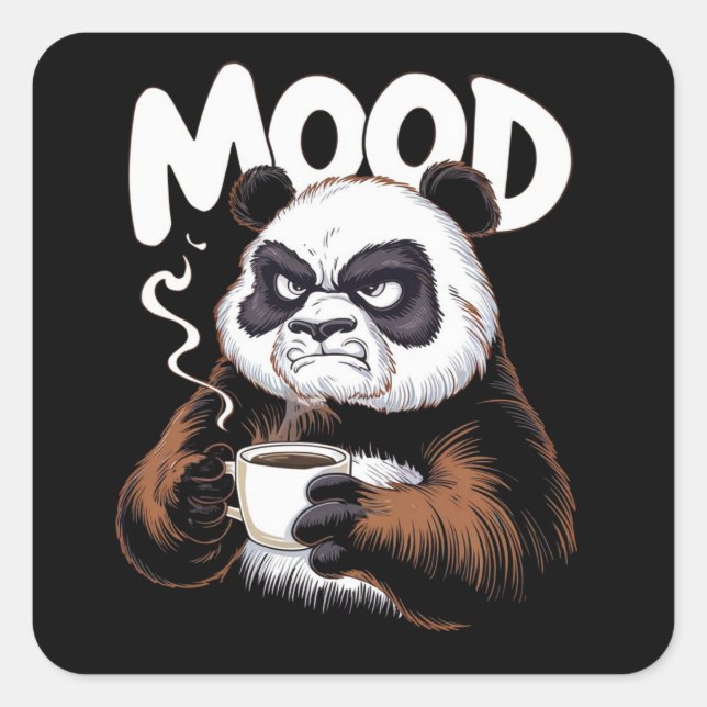 Pegatina Cuadrada Un panda gruñón sosteniendo una taza de café (Anverso)