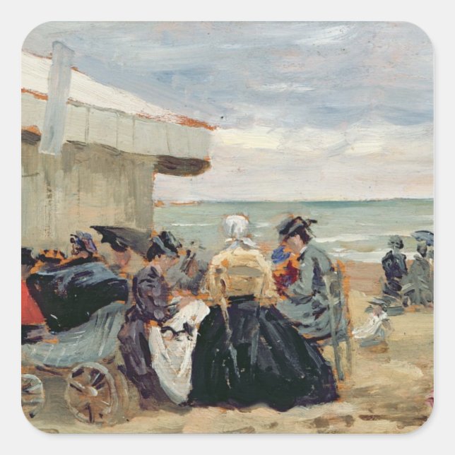 Pegatina Cuadrada Un panorama playero (Anverso)
