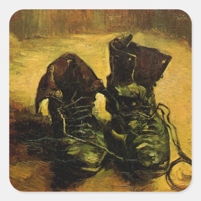 Pegatina Cuadrada Un par de zapatos por Vincent van Gogh (Anverso)