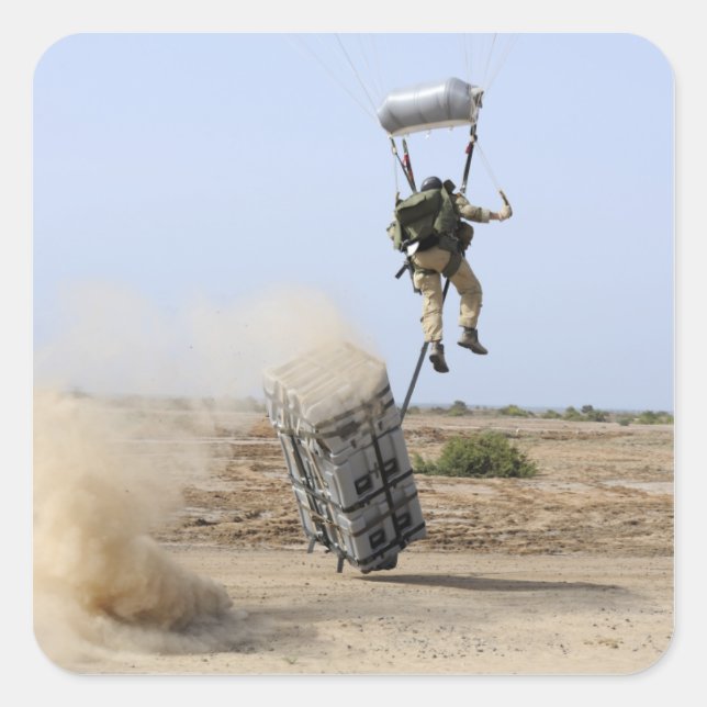 Pegatina Cuadrada Un pararescueman cae a la zona (Anverso)