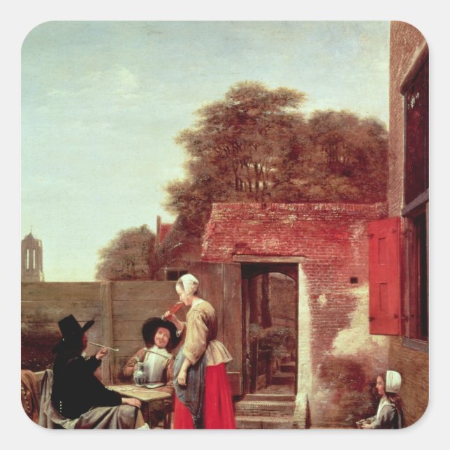 Pegatina Cuadrada Un patio holandés, c.1658-60 (Anverso)