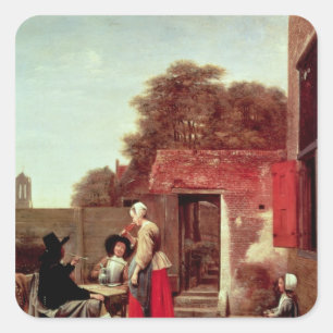 Pegatina Cuadrada Un patio holandés, c.1658-60