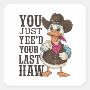 Pegatina Cuadrada Un pato vestido de vaquero