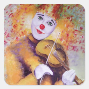 Pegatina Cuadrada Un payaso dulce tocando el violín