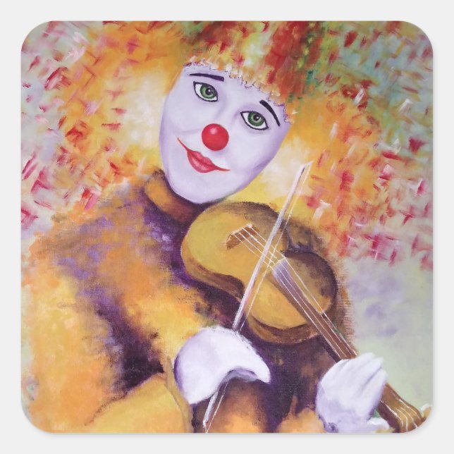 Pegatina Cuadrada Un payaso dulce tocando el violín (Anverso)