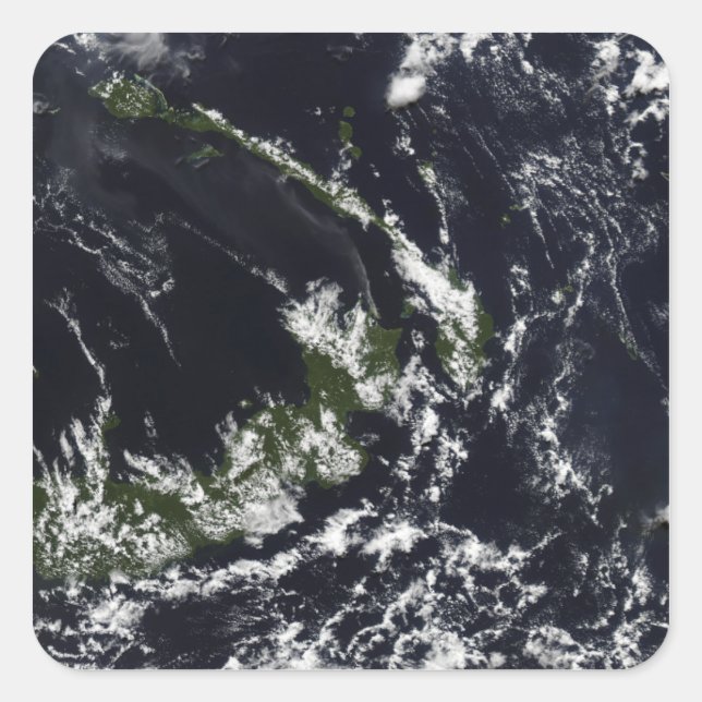 Pegatina Cuadrada Un penacho volcánico de la caldera de Rabaul (Anverso)