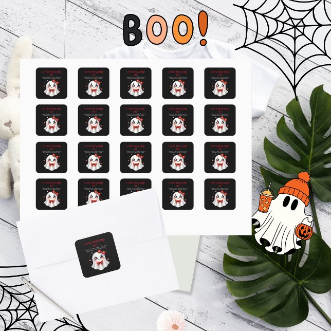 Pegatina Cuadrada Un pequeño Baby Shower Booh Halloween (Cute Little Boo Halloween Stickers)