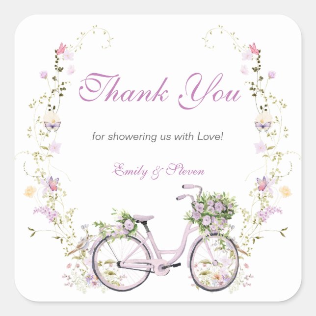 Pegatina Cuadrada Un pequeño Baby Shower de flores silvestres (Anverso)