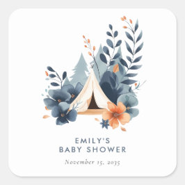 Pegatina Cuadrada Un pequeño Baby Shower forestal de campanarios