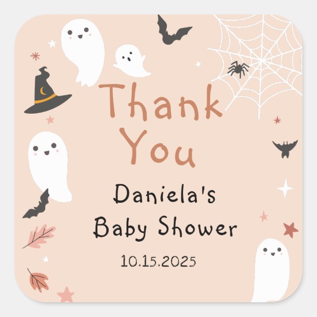 Pegatina Cuadrada Un pequeño boo en Baby Shower de Halloween (Anverso)