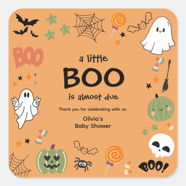 Pegatina Cuadrada Un pequeño Boo Halloween Baby Shower Gracias (Anverso)