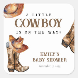 Pegatina Cuadrada Un pequeño Cowboy Western Baby Shower