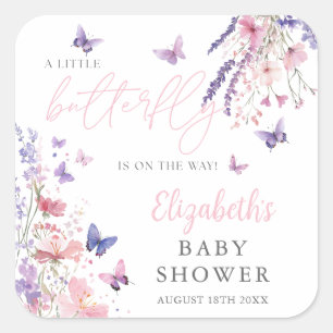 Pegatina Cuadrada Un pequeño favor para baby shower de flores silves