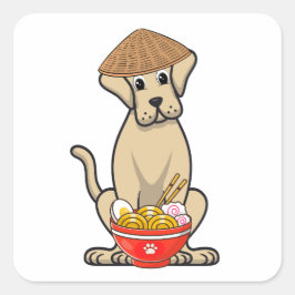 Pegatina Cuadrada Un perro grande gracioso es comer fideos