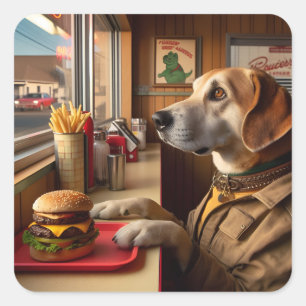 Pegatina Cuadrada Un perro lindo en el Diner