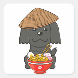 Pegatina Cuadrada Un perro negro gracioso come fideos