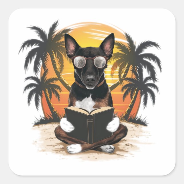 Pegatina Cuadrada Un perro tirador alemán llevando gafas con cuernos (Anverso)